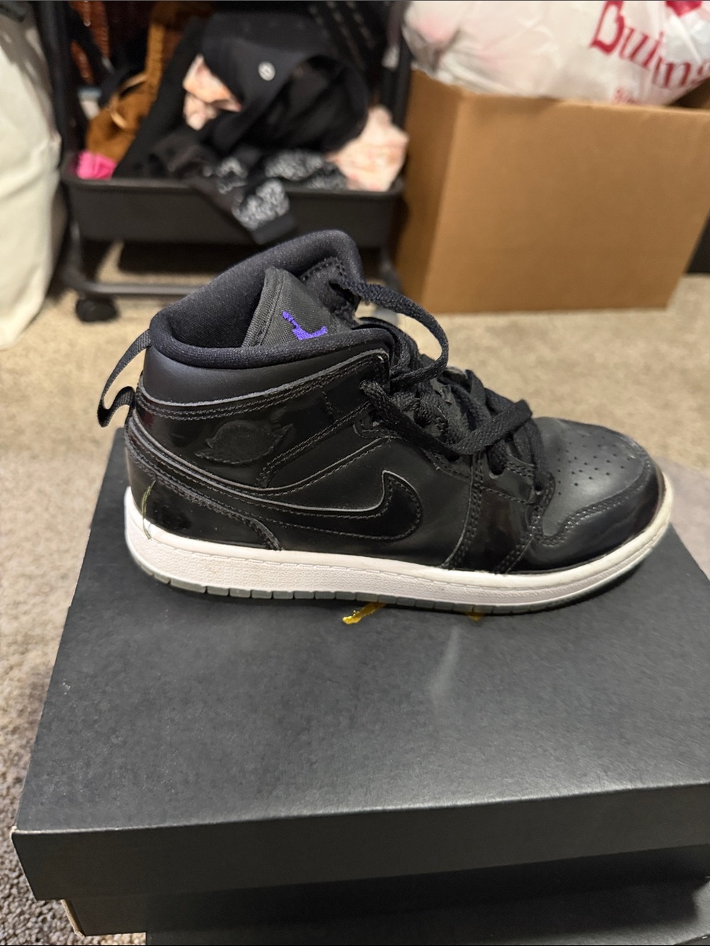 Nike Kids Black High-Top Sneakers with Purple Accent